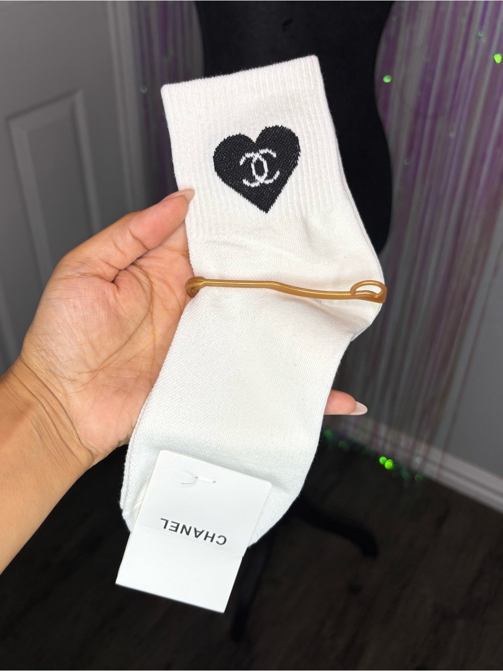 Cute White C Cotton Socks with Black Heart Logo M/L “1 Pair”